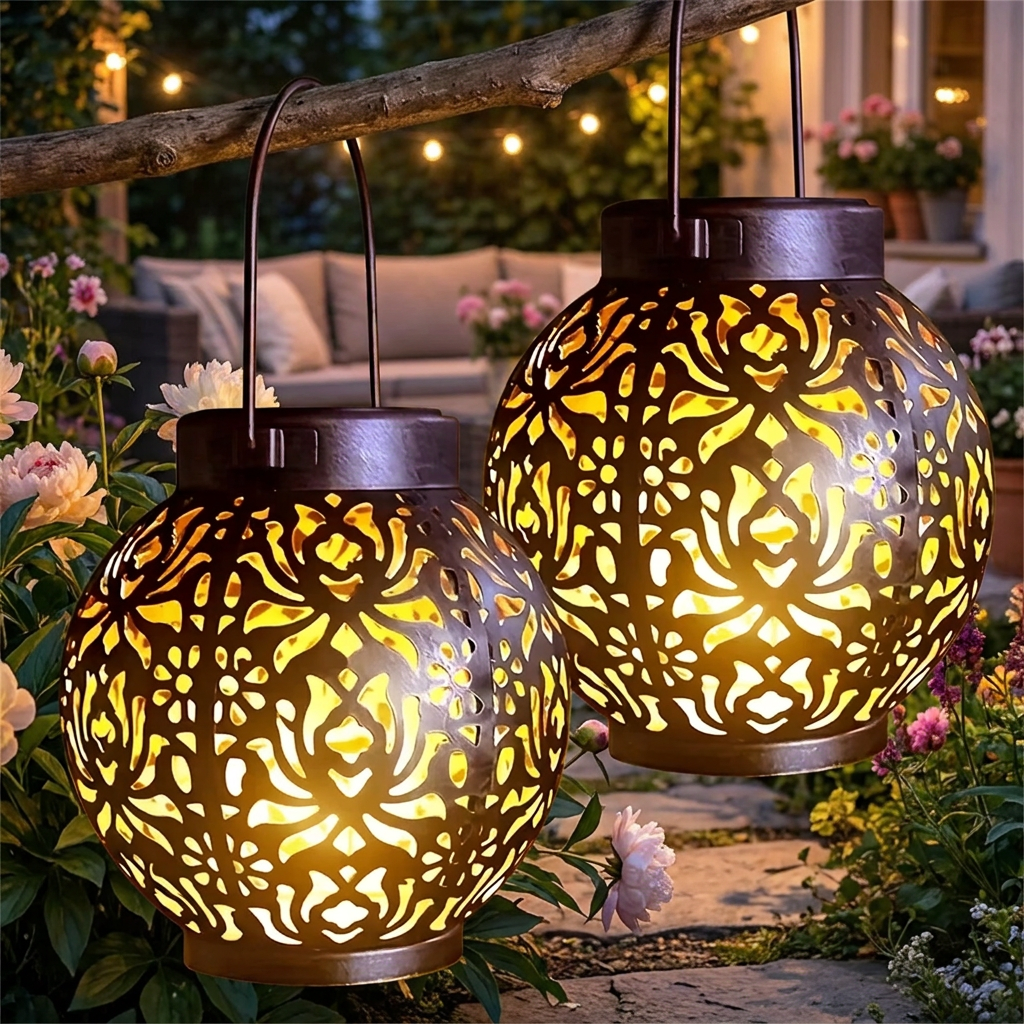 Solar Powered Metal Peony Lantern