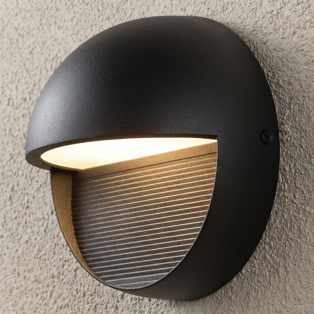 Matte Black Round LED Outdoor Wall Sconce with Louvered Eyelid Shade