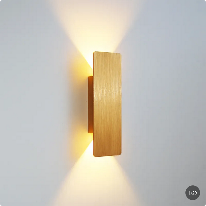Modern 6W LED Up & Down Wall Sconce | Brushed Gold Rectangular Indoor Wall Lamp
