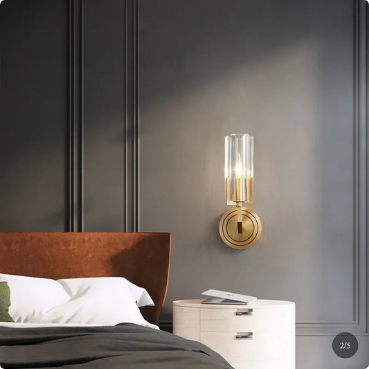 1-Light Gold Crystal Wall Sconce | Luxury Brass Bedroom Bedside Lamp | Modern Minimalist Wall Light