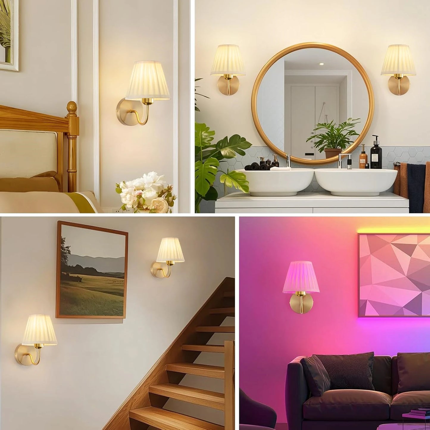 Wireless Wall Sconce – No Wiring Rechargeable RGB Gold Lamp