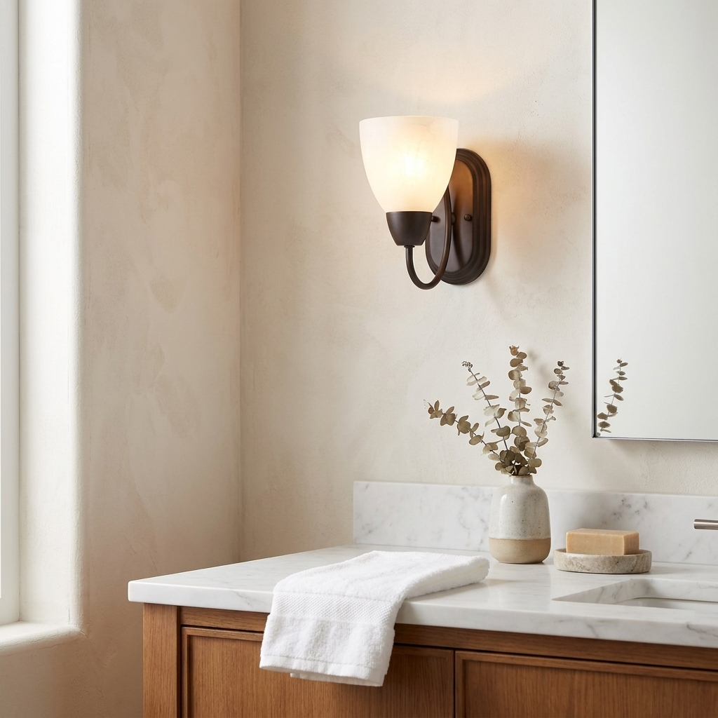 Tuscan Bronze Single-Light Wall Sconce with Alabaster Glass Shade