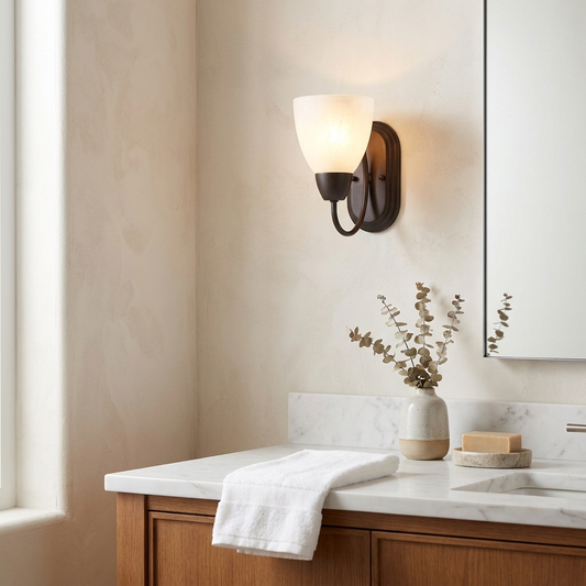 Tuscan Bronze Single-Light Wall Sconce with Alabaster Glass Shade