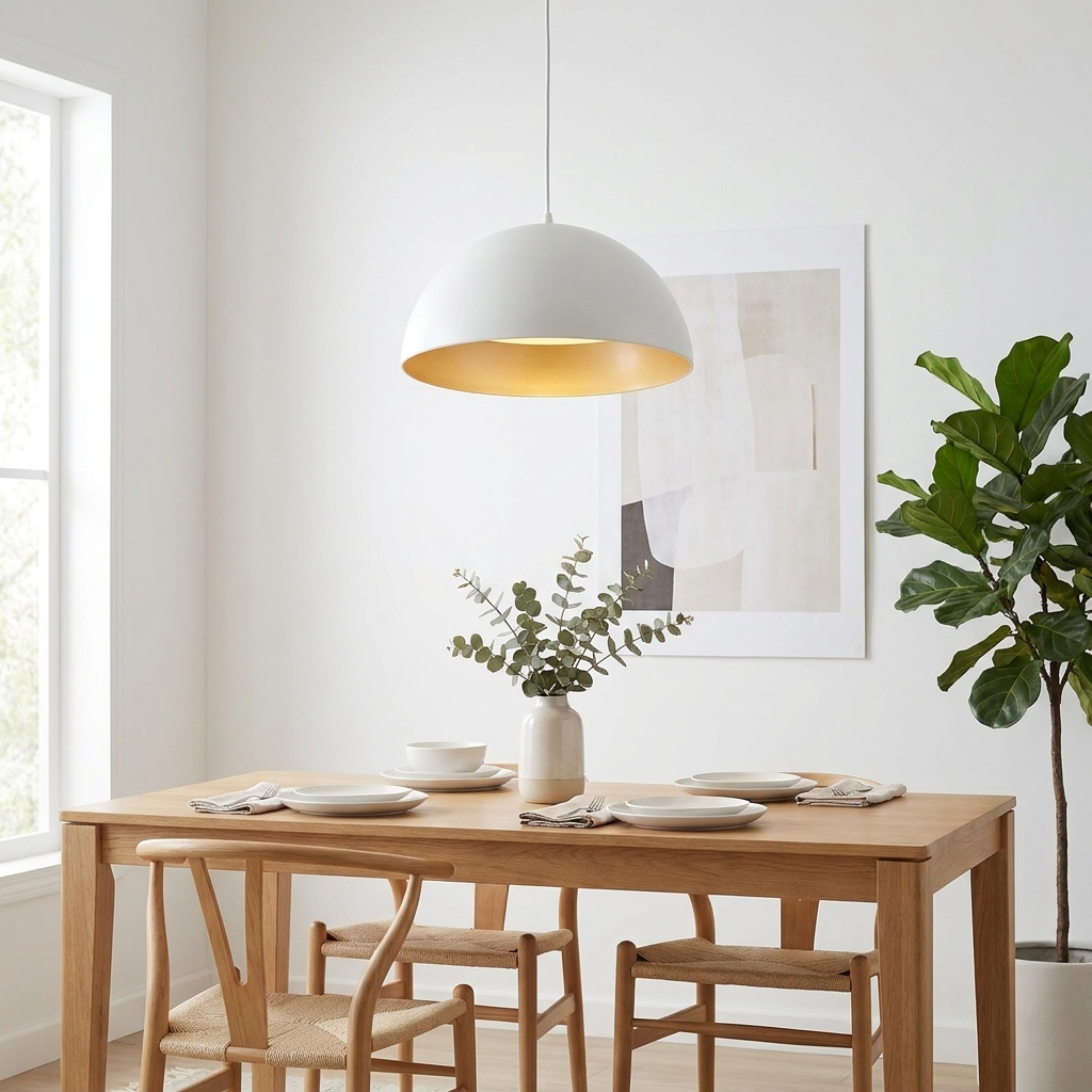 Modern White Dome Pendant Light with Gold Interior