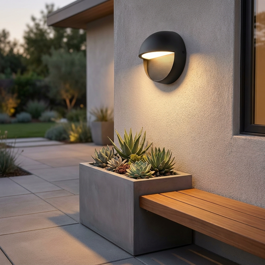 Matte Black Round LED Outdoor Wall Sconce with Louvered Eyelid Shade
