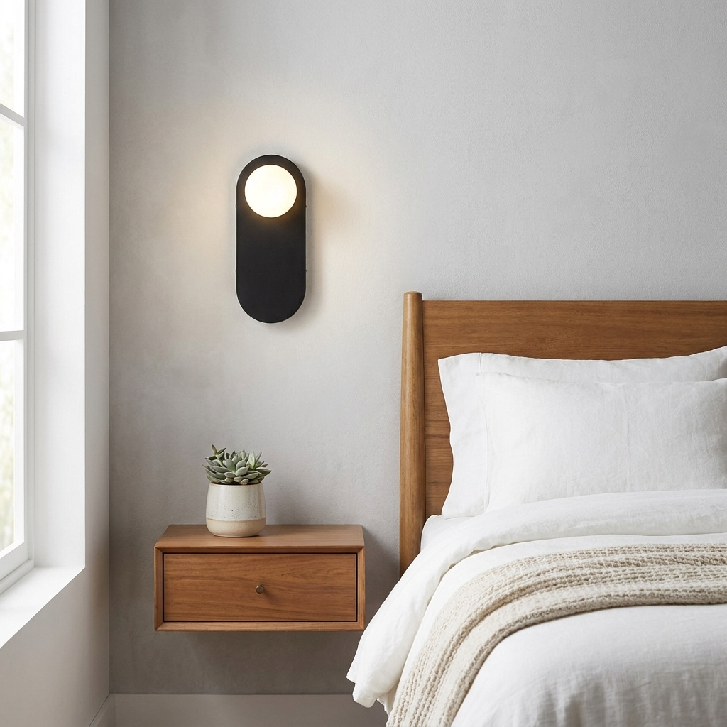 Matte Black LED Indoor Wall Sconce with Opal Globe Lens — Warm White