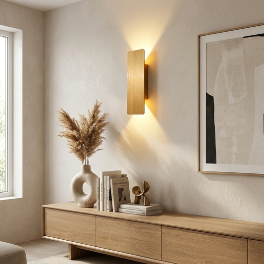 Modern 6W LED Up & Down Wall Sconce | Brushed Gold Rectangular Indoor Wall Lamp
