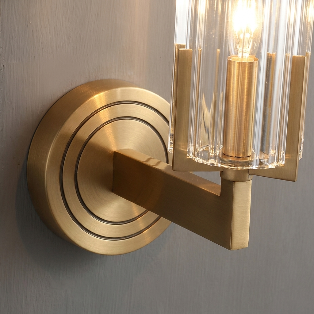 1-Light Gold Crystal Wall Sconce | Luxury Brass Bedroom Bedside Lamp | Modern Minimalist Wall Light