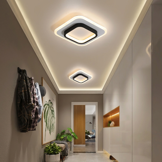 Modern LED Flush Mount Ceiling Light | Square Double-Layer Black & White Acrylic Panel Light – Minimalist Corridor Hallway & Living Room Lighting
