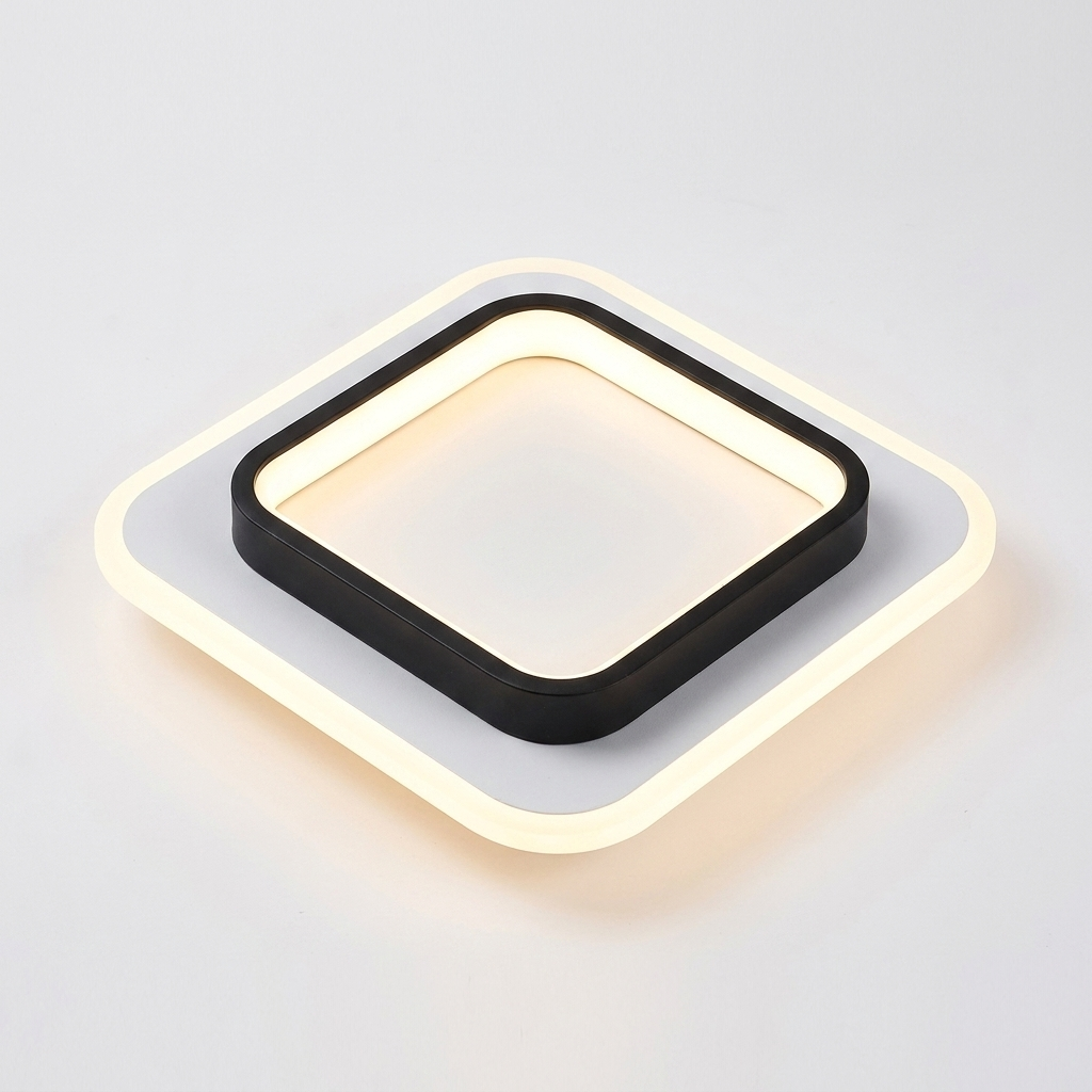 Modern LED Flush Mount Ceiling Light | Square Double-Layer Black & White Acrylic Panel Light – Minimalist Corridor Hallway & Living Room Lighting