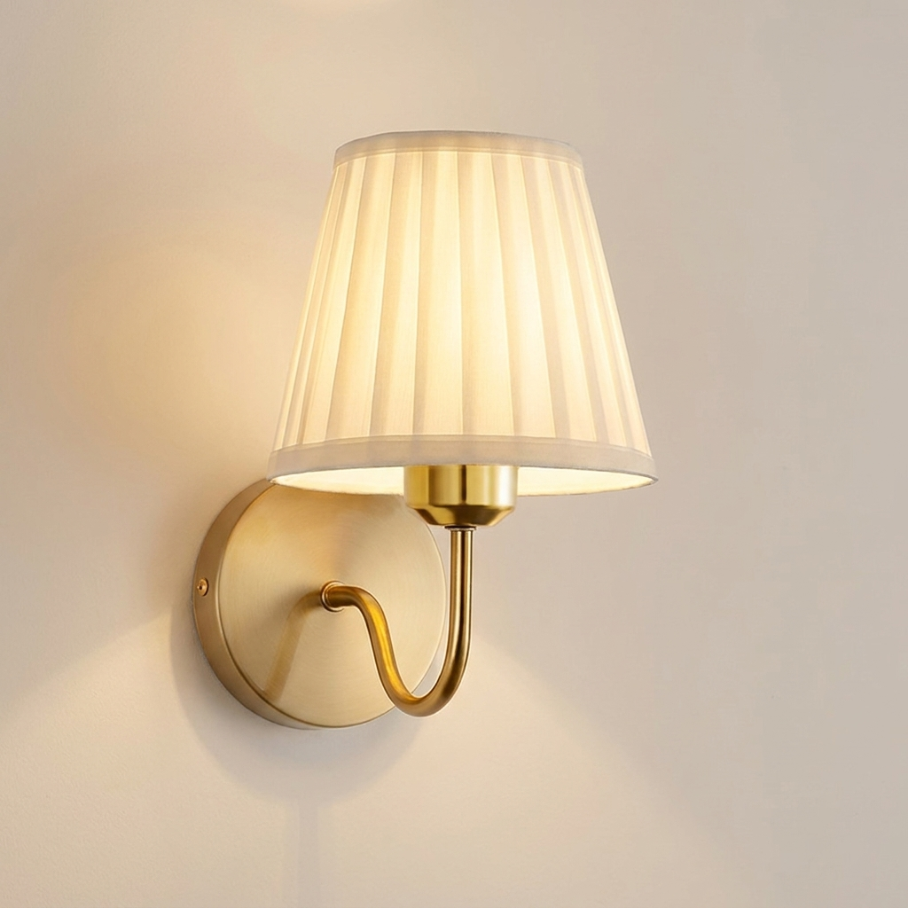 Wireless Gold Wall Sconce – Dimmable RGB Remote Control Battery Lamp with Pleated Shade & Timer