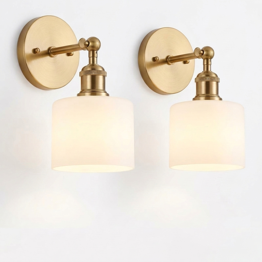 2-Pack Retro Gold Cordless Wall Sconce – Rechargeable Glass Shade Lamp with RGB Remote Control