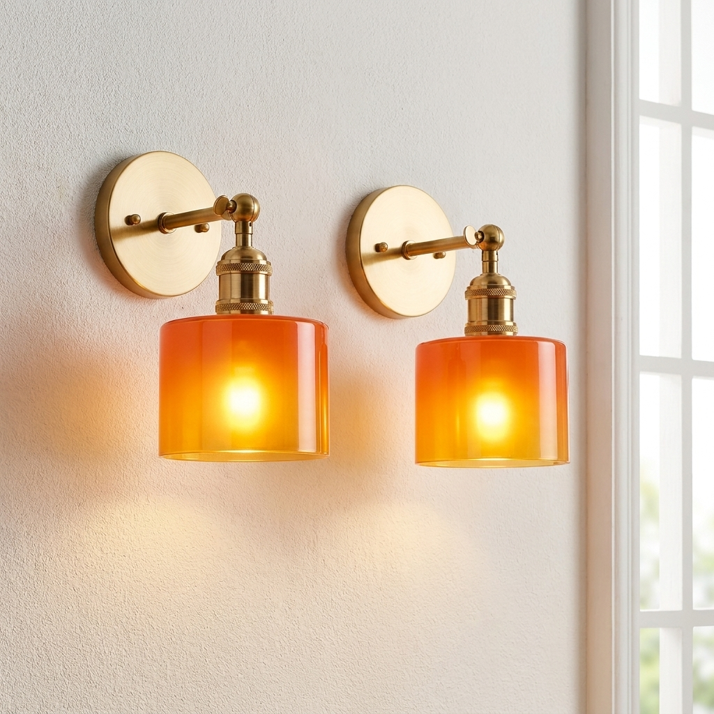 2-Pack Retro Gold Cordless Wall Sconce – Rechargeable Glass Shade Lamp with RGB Remote Control