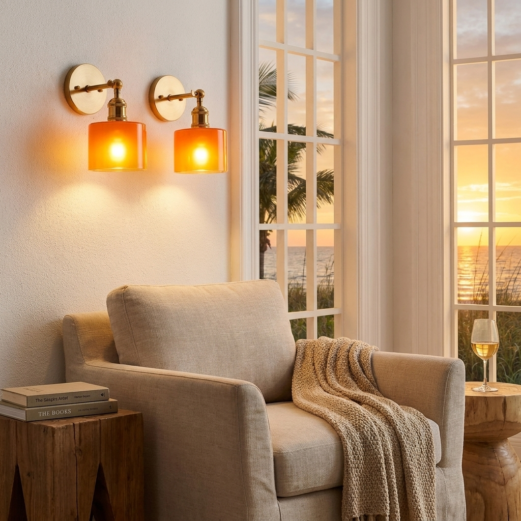 Cordless Wall Sconce 2-Pack – Rechargeable Retro Gold Glass Lamp RGB